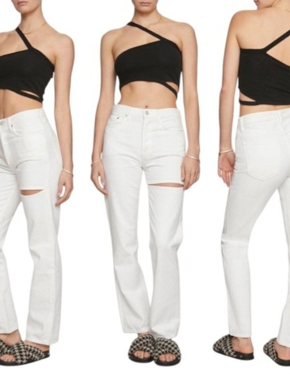 EUC! MINT! AGOLDE LANA SLICE Jeans High Rise Button Straight White Thigh Slit 24